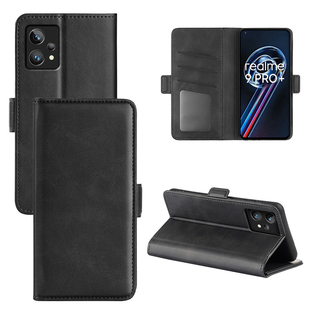 For Realme 9 Pro+ Textured PU Leather Anti-fall Phone Case Foldable Stand Wallet Function Phone Cover - Black-11