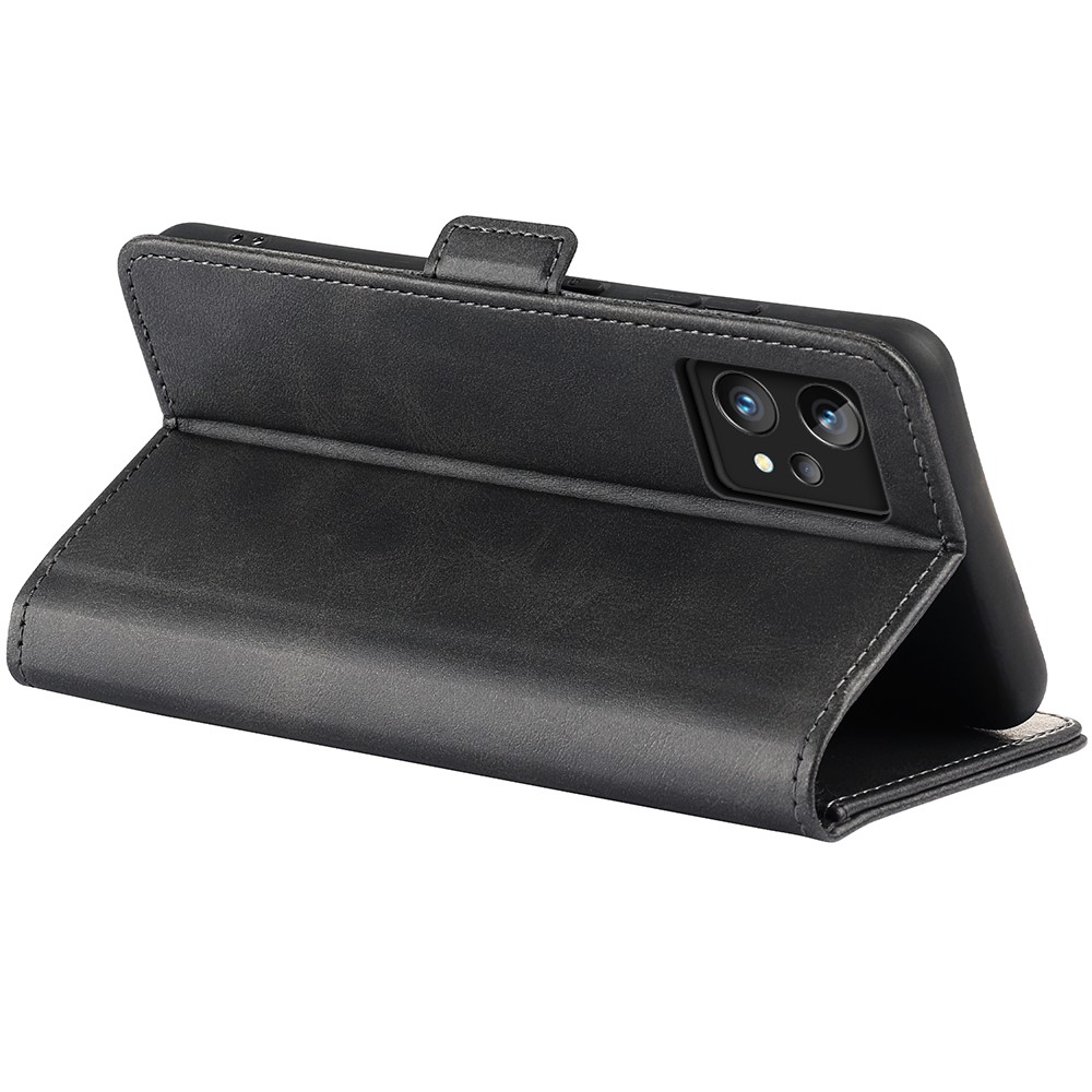 For Realme 9 Pro+ Textured PU Leather Anti-fall Phone Case Foldable Stand Wallet Function Phone Cover - Black-6