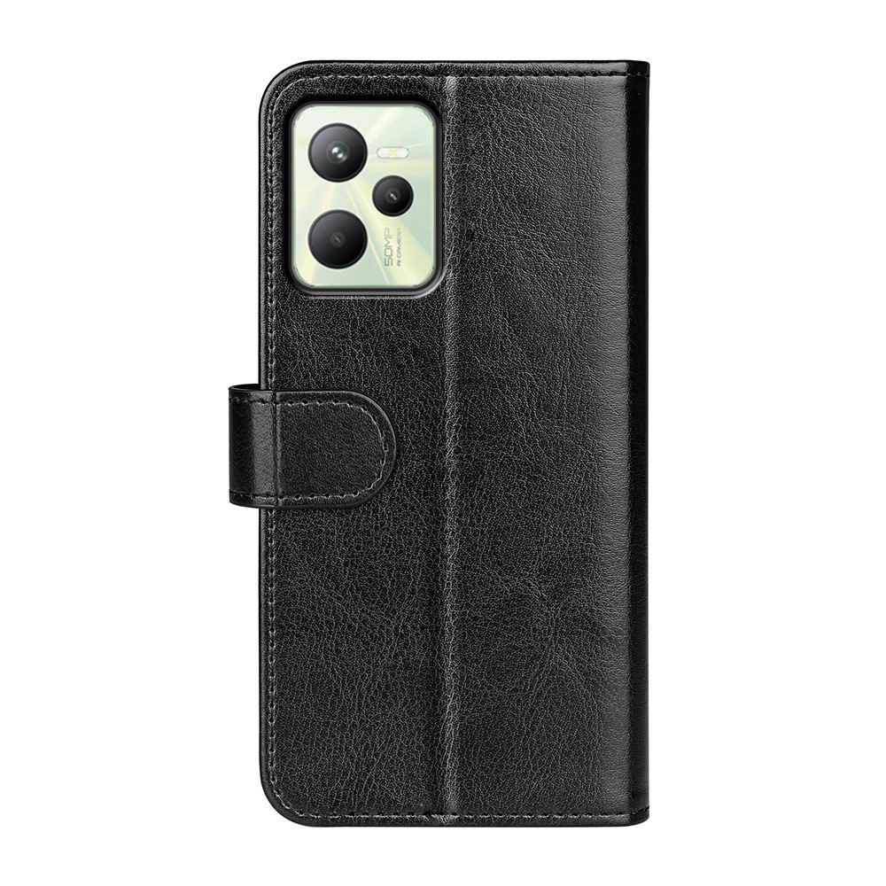 For Realme C35 Fall Proof Stand Phone Cover Crazy Horse Texture Folio Flip Leather Wallet Phone Case - Black-5