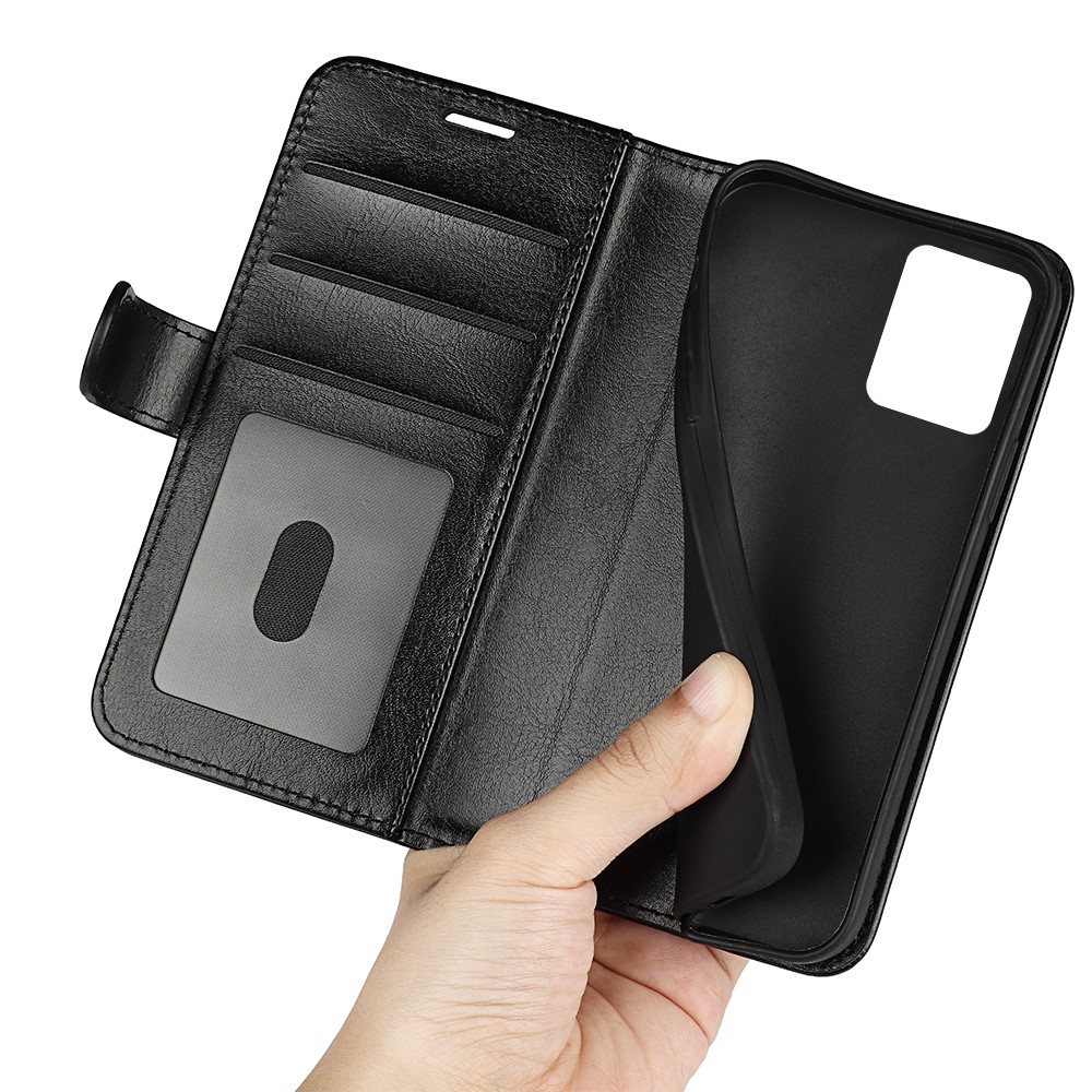 For Realme C35 Fall Proof Stand Phone Cover Crazy Horse Texture Folio Flip Leather Wallet Phone Case - Black-9