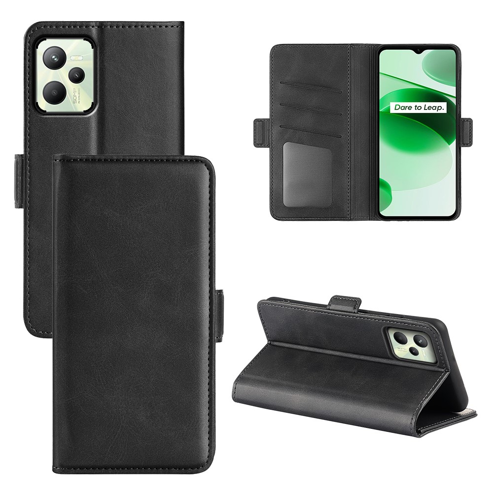 For Realme C35 Impact Resistant Textured PU Leather Phone Case Foldable Stand Wallet Function Phone Cover - Black-11