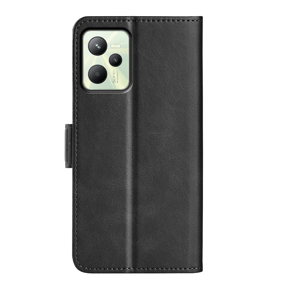 For Realme C35 Impact Resistant Textured PU Leather Phone Case Foldable Stand Wallet Function Phone Cover - Black-5