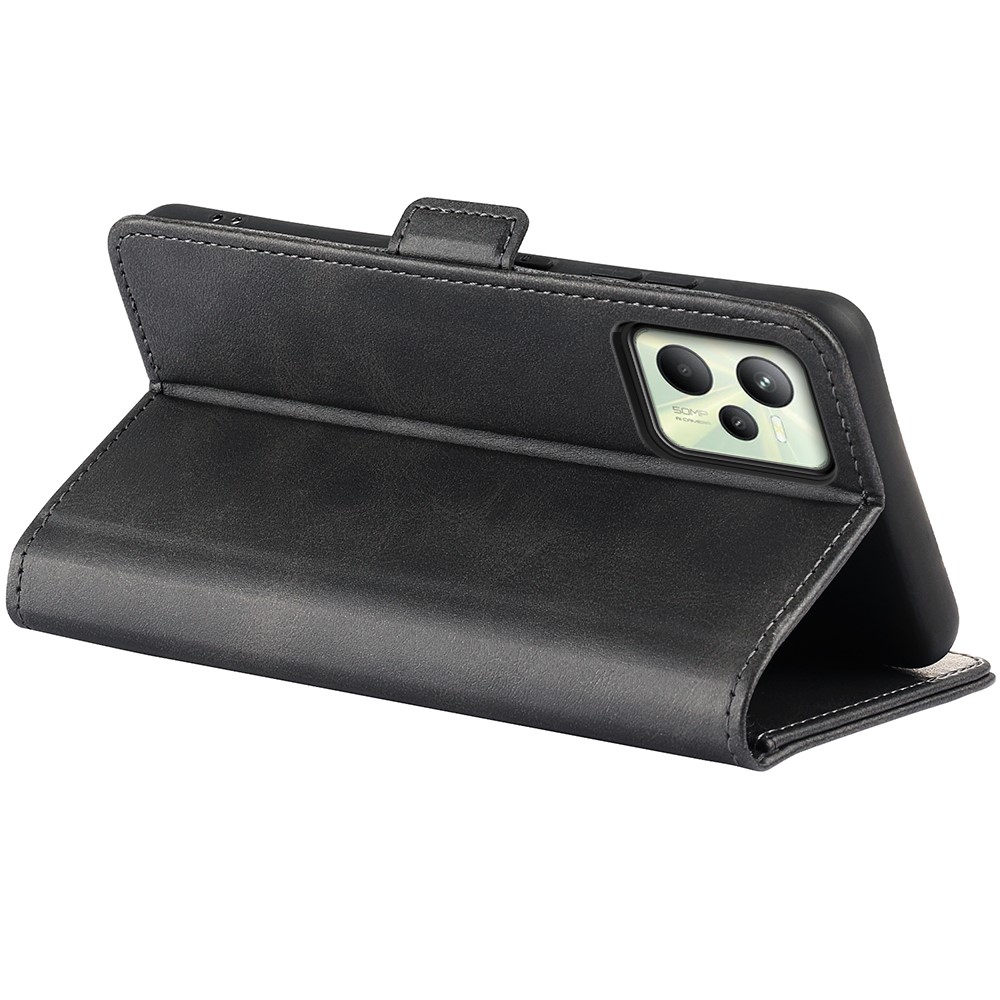 For Realme C35 Impact Resistant Textured PU Leather Phone Case Foldable Stand Wallet Function Phone Cover - Black-6