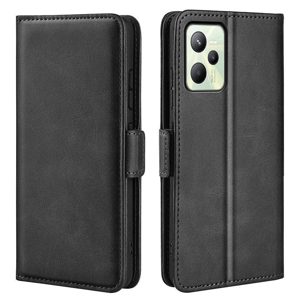 For Realme C35 Impact Resistant Textured PU Leather Phone Case Foldable Stand Wallet Function Phone Cover - Black-8
