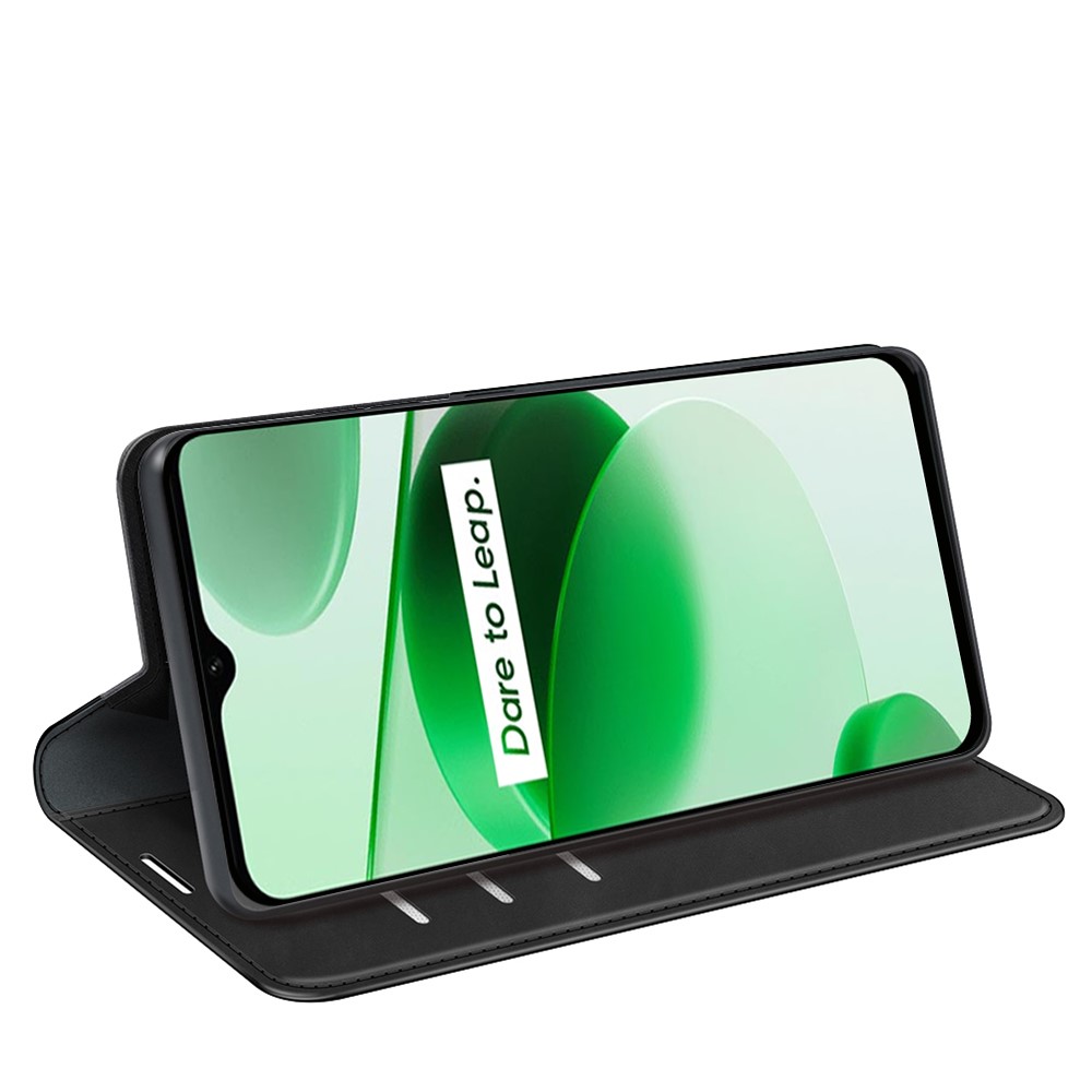 Silky-Touch Folio Flip Leather Cover for Realme C35, Phone Protective Case with Wallet Stand - Black-10