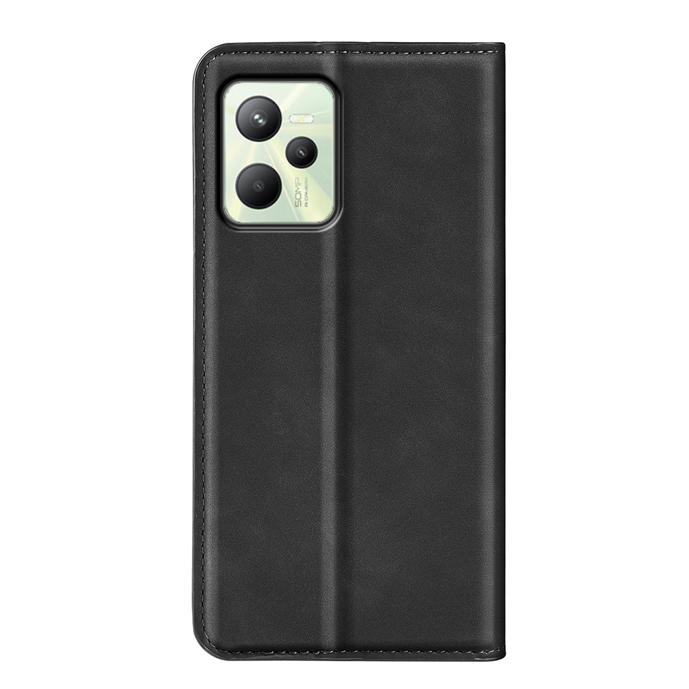 Silky-Touch Folio Flip Leather Cover for Realme C35, Phone Protective Case with Wallet Stand - Black-5