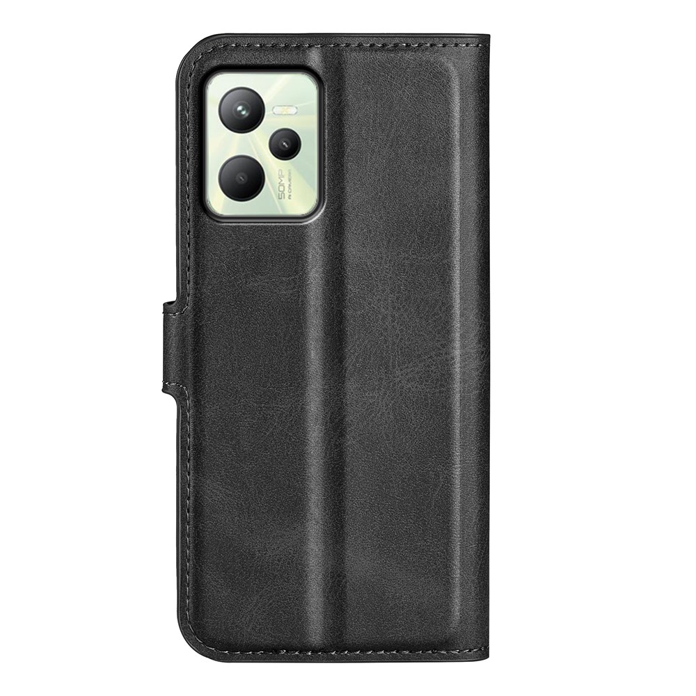 For Realme C35 Magnetic Folio Phone Cover Full Protection Textured PU Leather Wallet Stand Case - Black-3