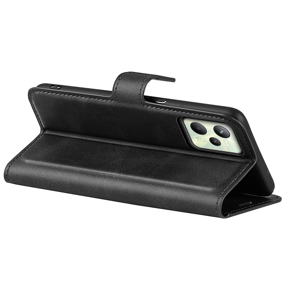 For Realme C35 Magnetic Folio Phone Cover Full Protection Textured PU Leather Wallet Stand Case - Black-6