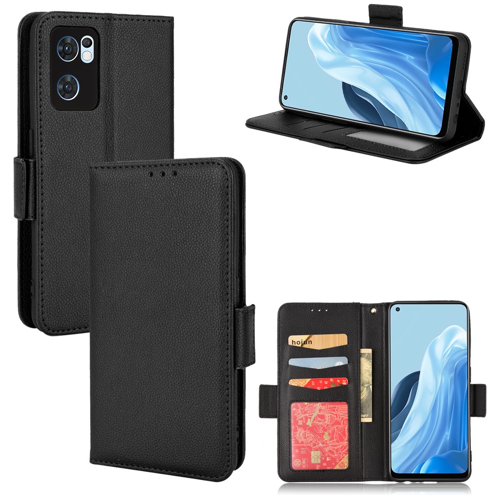 For Oppo Reno7 5G (Global)/Find X5 Lite Stylish Litchi Texture Full Protection Wallet Leather Case with Stand - Black-5