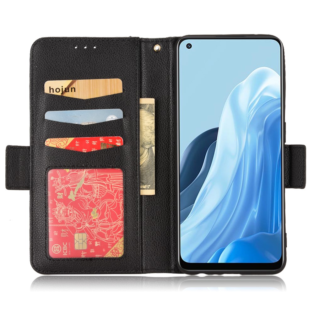 For Oppo Reno7 5G (Global)/Find X5 Lite Stylish Litchi Texture Full Protection Wallet Leather Case with Stand - Black-7