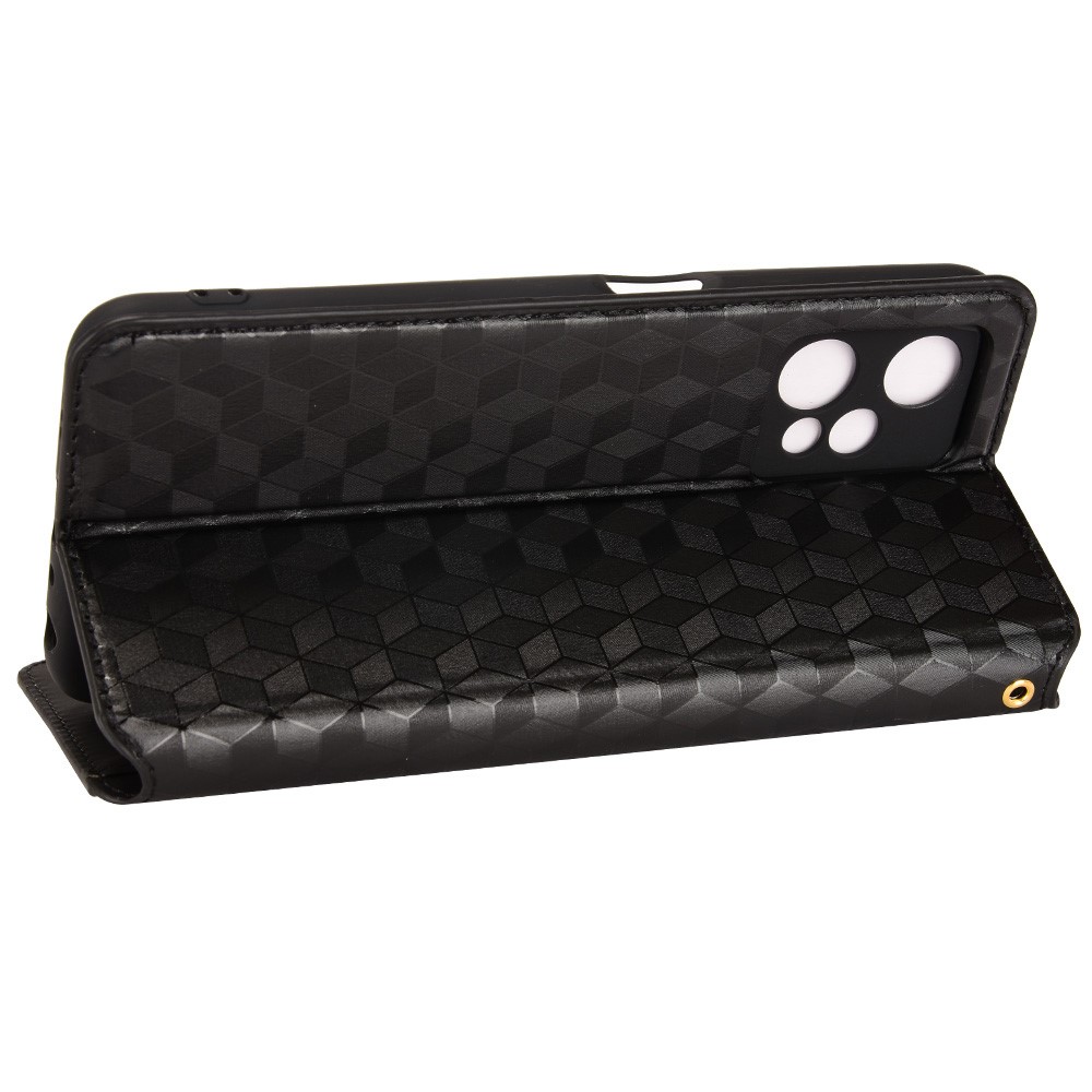 For Realme 9 Pro Flip Wallet Imprinted Rhombus Pattern Phone Case Stand Soft TPU Inner PU Leather Protective Phone Cover - Black-4