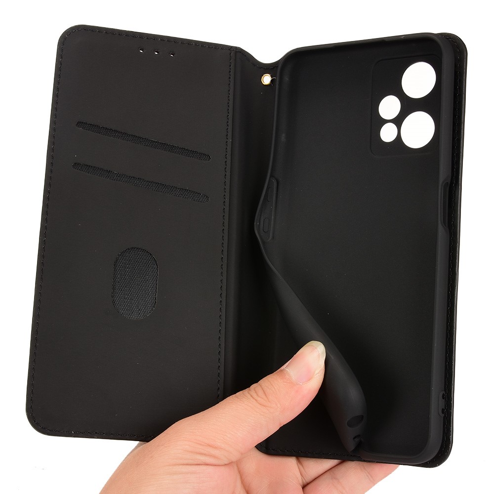 For Realme 9 Pro Flip Wallet Imprinted Rhombus Pattern Phone Case Stand Soft TPU Inner PU Leather Protective Phone Cover - Black-8