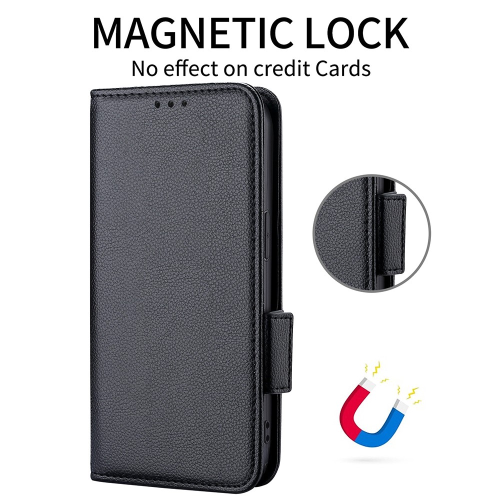 Litchi Texture Leather Phone Case for Realme 9 Pro+, Wallet Stand Design Protective Case - Black-6