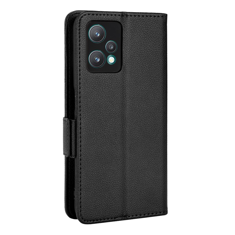Litchi Texture Leather Phone Case for Realme 9 Pro+, Wallet Stand Design Protective Case - Black-8