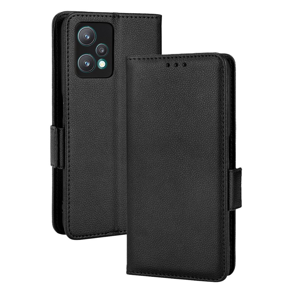 Litchi Texture Leather Phone Case for Realme 9 Pro+, Wallet Stand Design Protective Case - Black-9