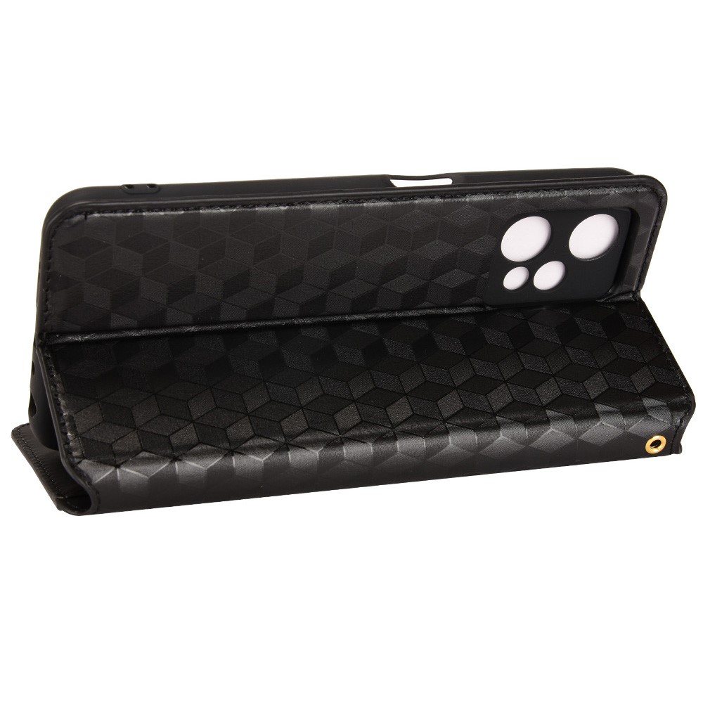 For Realme 9 Pro+ Imprinted Rhombus Pattern Magnetic Adsorption Flip Wallet Case Stand Soft TPU Inner PU Leather Protective Phone Cover - Black-4