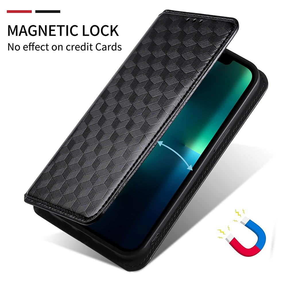For Realme 9 Pro+ Imprinted Rhombus Pattern Magnetic Adsorption Flip Wallet Case Stand Soft TPU Inner PU Leather Protective Phone Cover - Black-7
