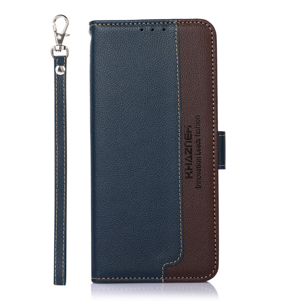KHAZNEH for Realme 9i / Oppo A36/A76 Litchi Texture Leather Flip Wallet Case RFID Blocking Stand Folio Cover with Strap - Blue-2