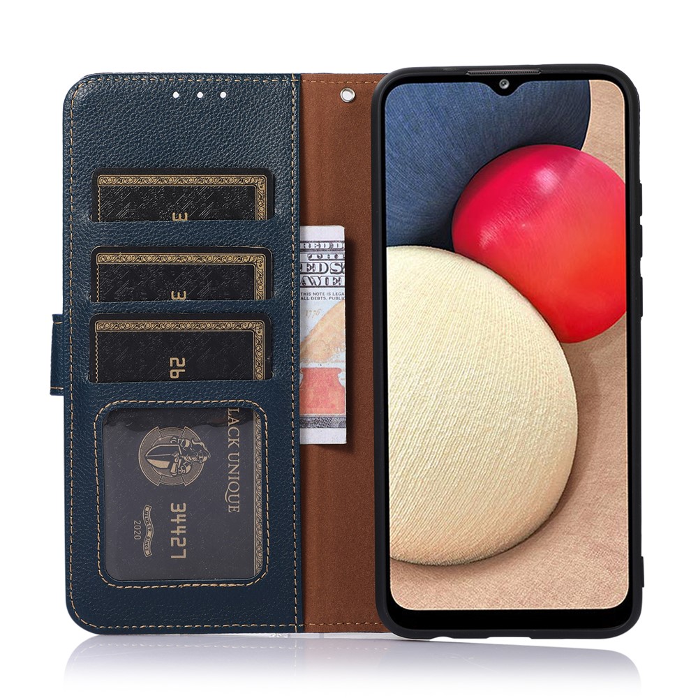 KHAZNEH for Realme 9i / Oppo A36/A76 Litchi Texture Leather Flip Wallet Case RFID Blocking Stand Folio Cover with Strap - Blue-6