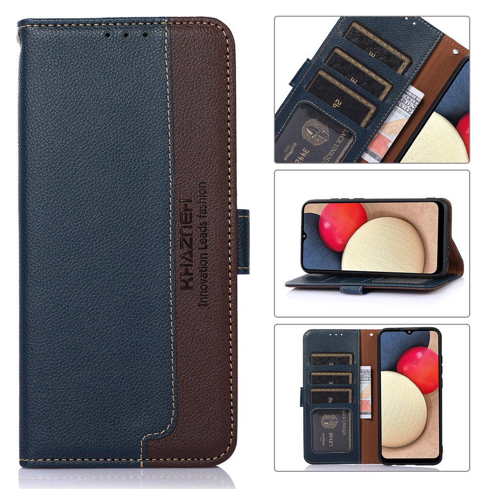 KHAZNEH for Realme 9i / Oppo A36/A76 Litchi Texture Leather Flip Wallet Case RFID Blocking Stand Folio Cover with Strap - Blue-8