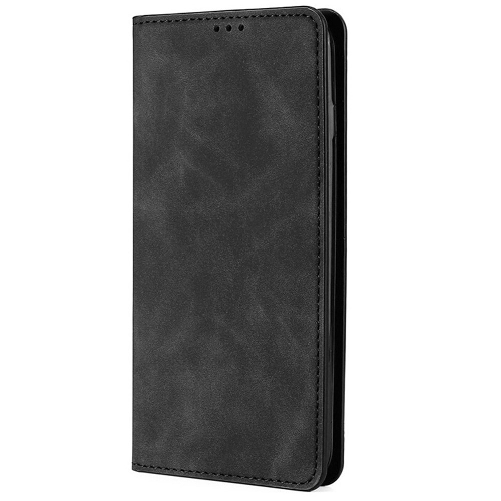 Skin-touch Feeling Phone Case for Oppo A96 5G, PU Leather Card Holder Stand Magnetic Auto Closing Cover - Black-2