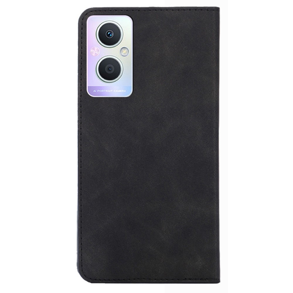Skin-touch Feeling Phone Case for Oppo A96 5G, PU Leather Card Holder Stand Magnetic Auto Closing Cover - Black-3