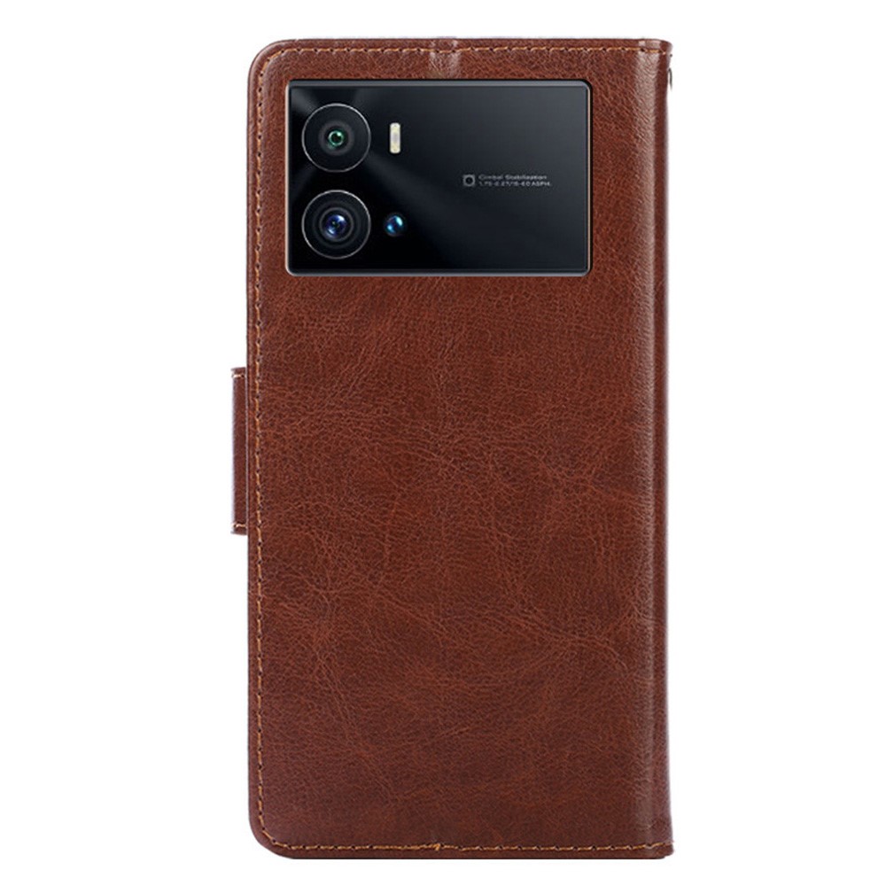 For vivo iQOO 9 Pro Magnetic Clasp Anti-fall Shockproof Phone Case PU Leather Wallet Stand Cover Protector - Brown-3