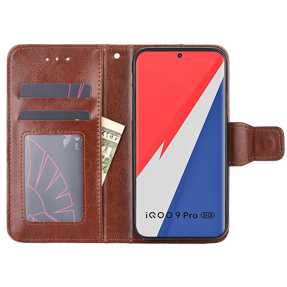 For vivo iQOO 9 Pro Magnetic Clasp Anti-fall Shockproof Phone Case PU Leather Wallet Stand Cover Protector - Brown-5