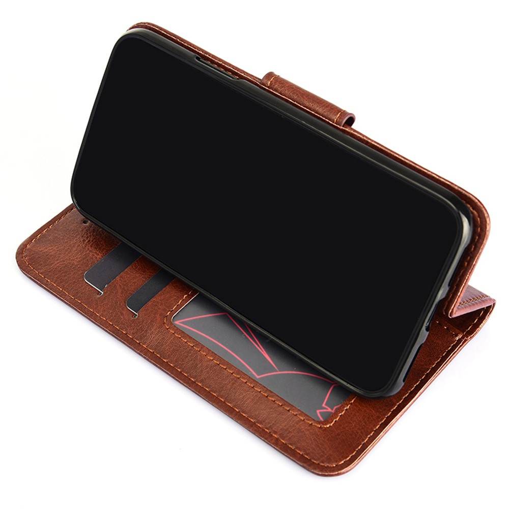 For Oppo A96 5G Magnetic Clasp Phone Case Wallet Stand PU Leather Protective Cover - Brown-4