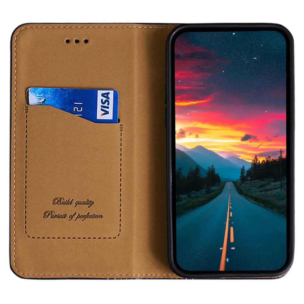 For Oppo A96 5G Plaid Pattern PU Leather Magnetic Auto-closing Phone Case Card Slot Design Flip Stand Cover - Black-7