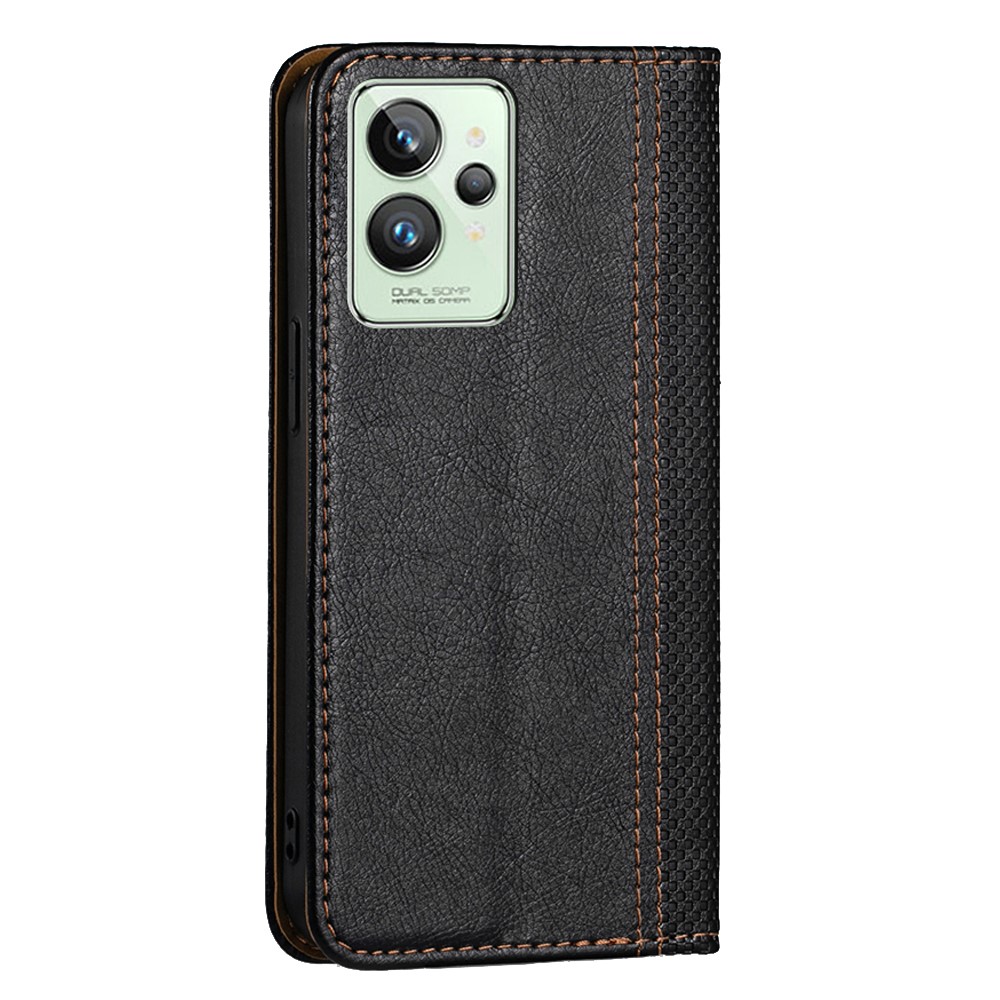 For Realme GT2 Pro Plaid Pattern PU Leather Magnetic Auto-closing Phone Protective Case Stand Cover Shell with Card Slot - Black-3