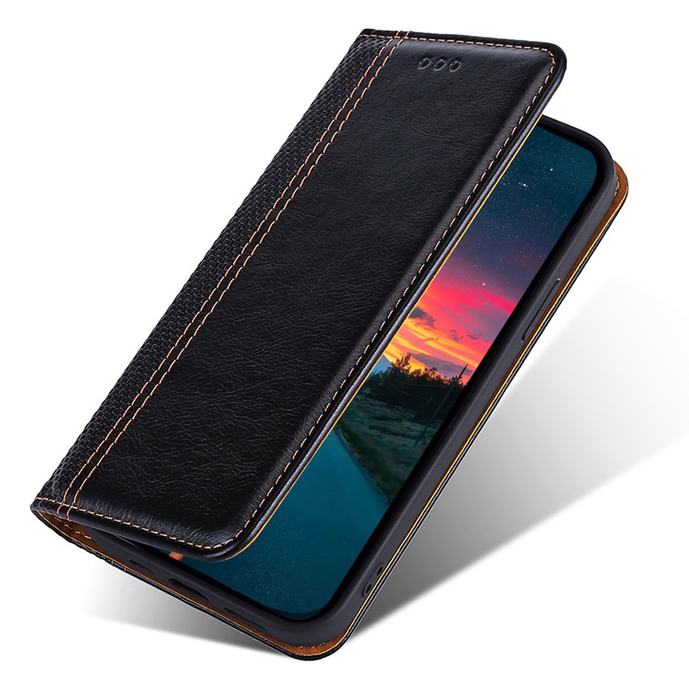 For Realme GT2 Pro Plaid Pattern PU Leather Magnetic Auto-closing Phone Protective Case Stand Cover Shell with Card Slot - Black-5