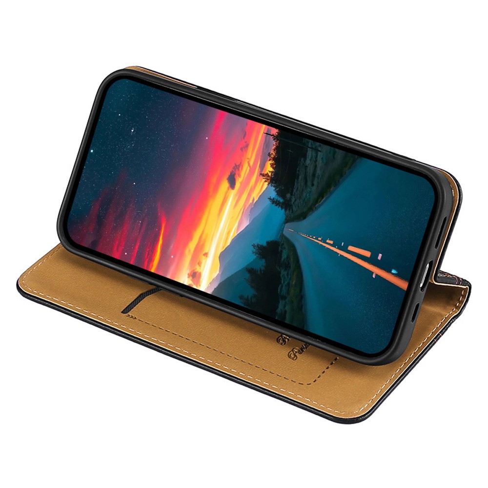 For Realme GT2 Pro Plaid Pattern PU Leather Magnetic Auto-closing Phone Protective Case Stand Cover Shell with Card Slot - Black-8