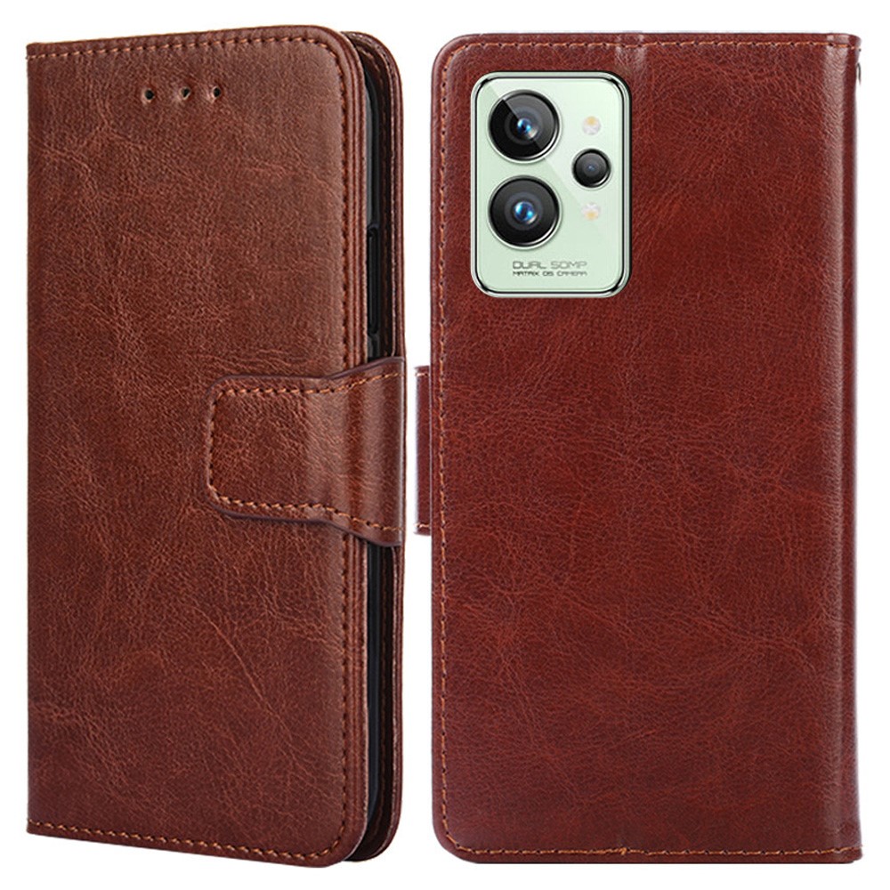 For Realme GT2 Pro Magnetic Clasp Anti-drop Phone Case PU Leather Wallet Stand Protective Cover Shell - Brown-1