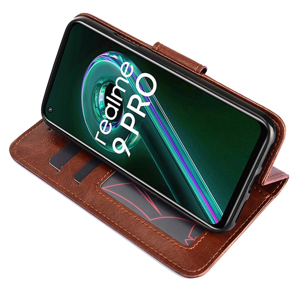 For Realme 9 Pro+ Anti-drop Magnetic Clasp Phone Case Full-Protection PU Leather Wallet Stand Cover Shell - Brown-4