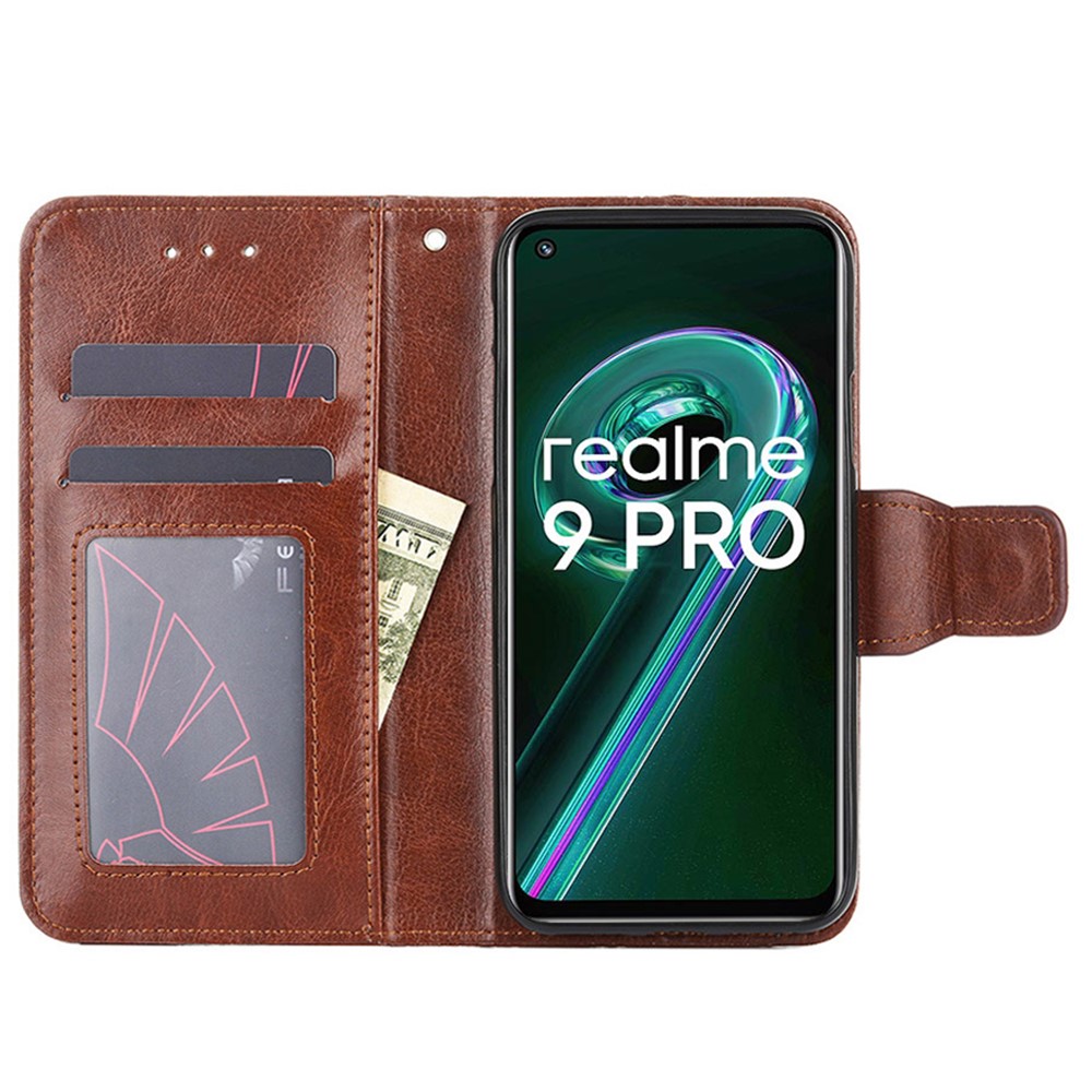 For Realme 9 Pro+ Anti-drop Magnetic Clasp Phone Case Full-Protection PU Leather Wallet Stand Cover Shell - Brown-5