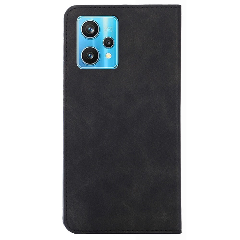 Skin-touch Leather Case for Realme 9 Pro+, Anti-scratch Drop-proof Card Holder Stand Auto Closing Magnetic Phone Protector - Black-3