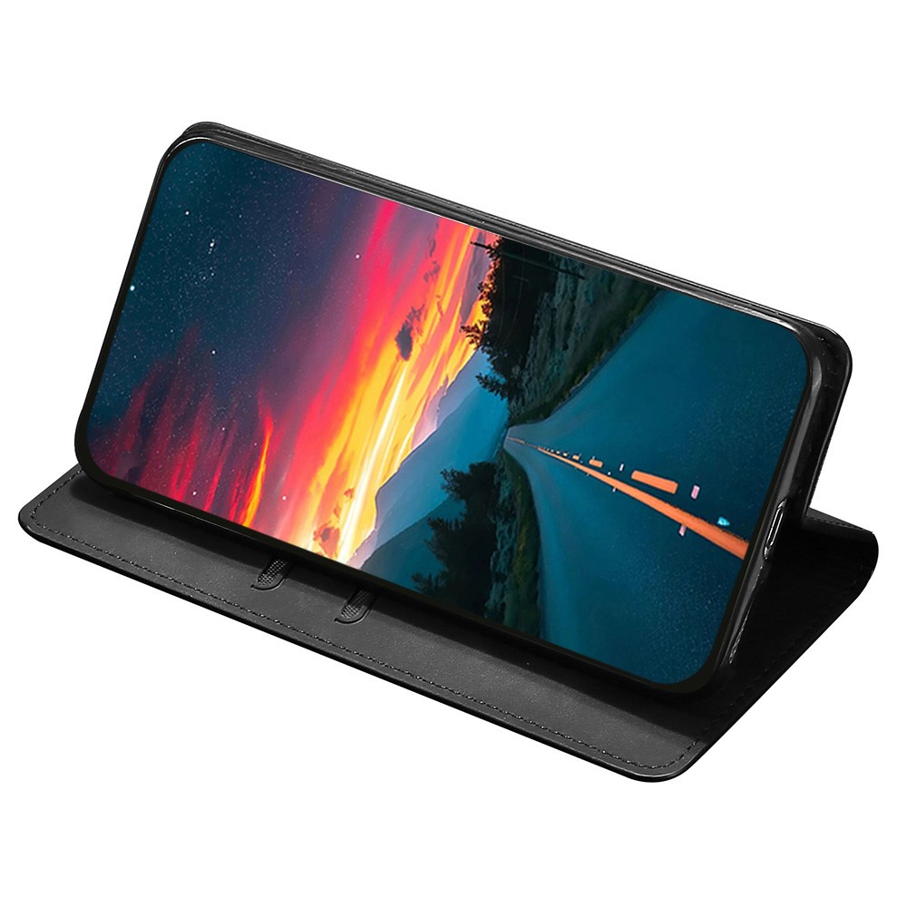 Skin-touch Leather Case for Realme 9 Pro+, Anti-scratch Drop-proof Card Holder Stand Auto Closing Magnetic Phone Protector - Black-4
