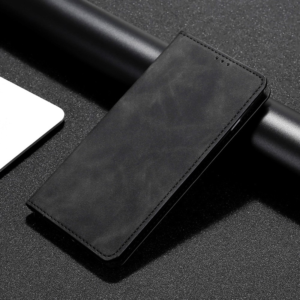 Skin-touch Leather Case for Realme 9 Pro+, Anti-scratch Drop-proof Card Holder Stand Auto Closing Magnetic Phone Protector - Black-6