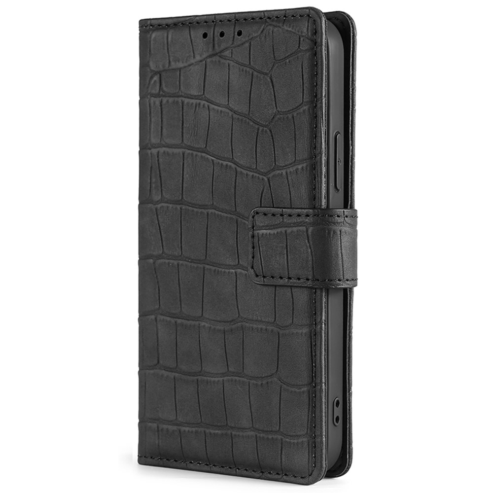 For Realme 9 Pro Drop-proof Crocodile Texture Skin-touch Feeling Case Wallet Stand Function Leather Cell Phone Shell - Black-2