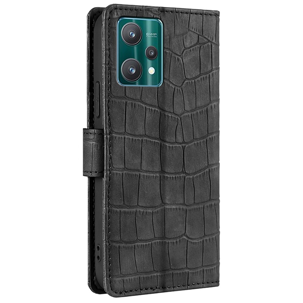 For Realme 9 Pro Drop-proof Crocodile Texture Skin-touch Feeling Case Wallet Stand Function Leather Cell Phone Shell - Black-3