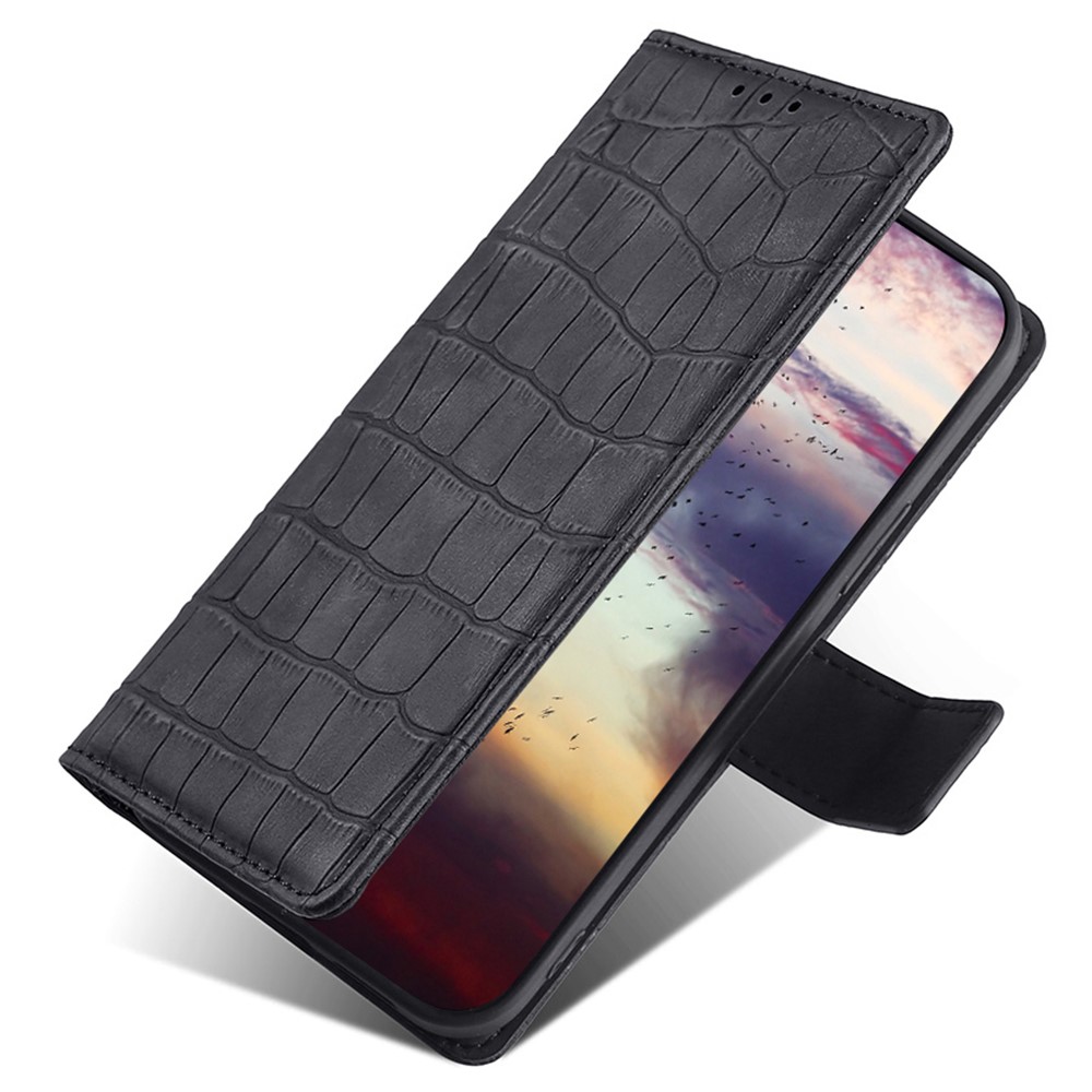For Realme 9 Pro Drop-proof Crocodile Texture Skin-touch Feeling Case Wallet Stand Function Leather Cell Phone Shell - Black-6