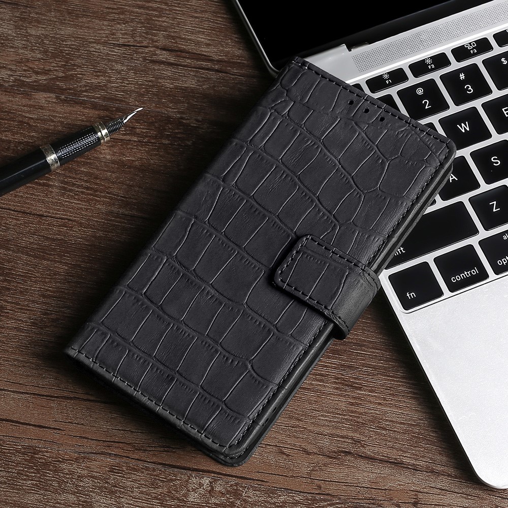 For Realme 9 Pro Drop-proof Crocodile Texture Skin-touch Feeling Case Wallet Stand Function Leather Cell Phone Shell - Black-7