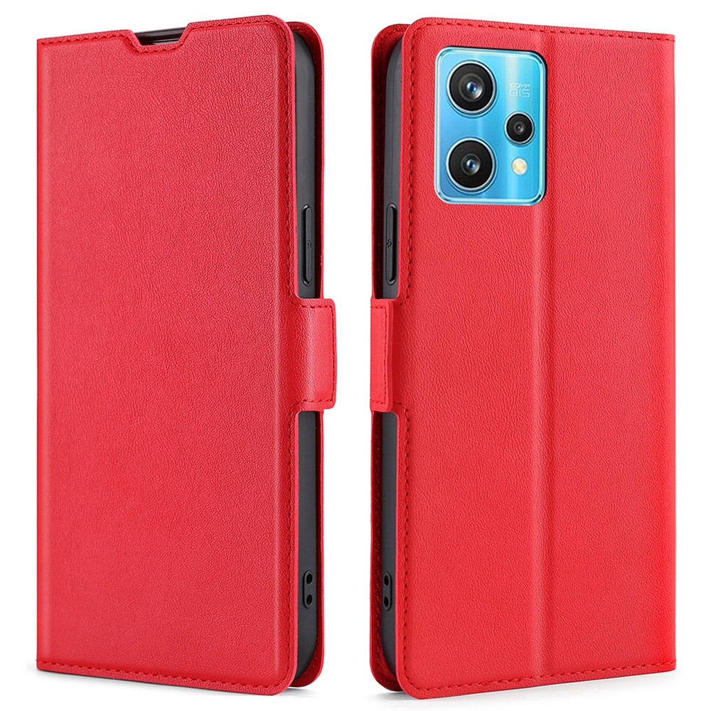 For Realme 9 Pro+ Anti-fall Side Magnetic Clasp Stand Ultra-slim PU Leather Mobile Phone Case with Card Slot - Red-1