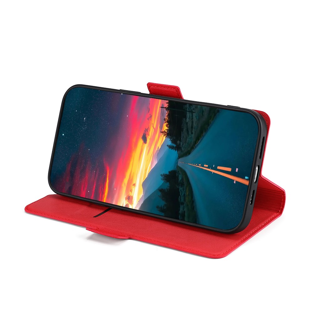For Realme 9 Pro+ Anti-fall Side Magnetic Clasp Stand Ultra-slim PU Leather Mobile Phone Case with Card Slot - Red-4