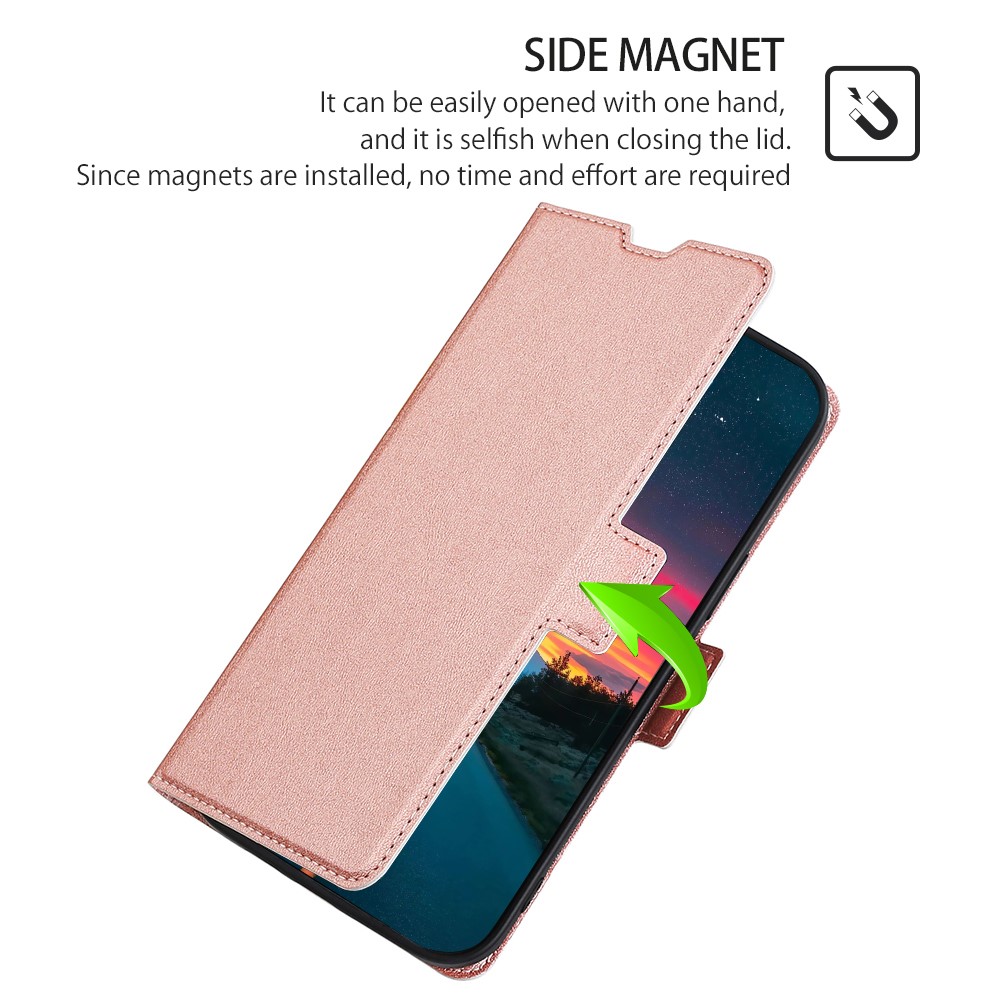 For Realme 9 Pro+ Anti-fall Side Magnetic Clasp Stand Ultra-slim PU Leather Mobile Phone Case with Card Slot - Rose Gold-6
