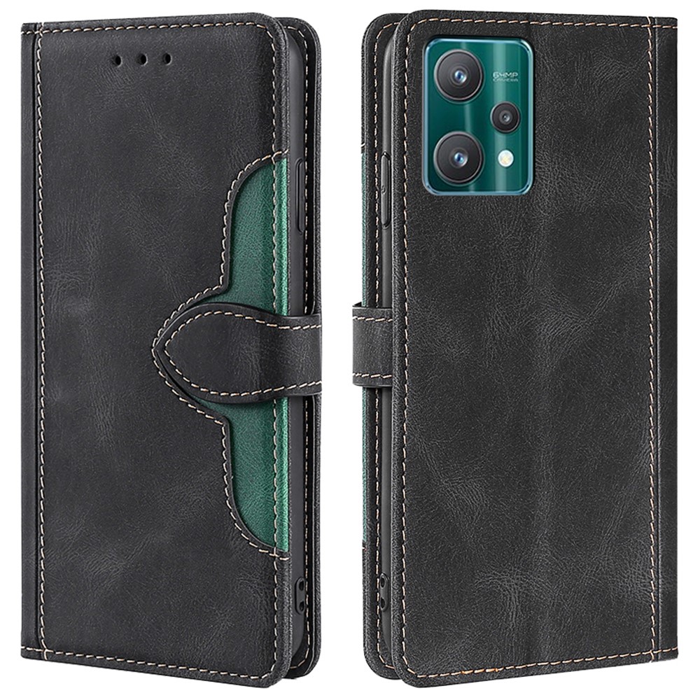 For Realme 9 Pro Straw Hat Pattern Drop-proof Cover Wallet Stand Leather + TPU Protective Shell - Black-1