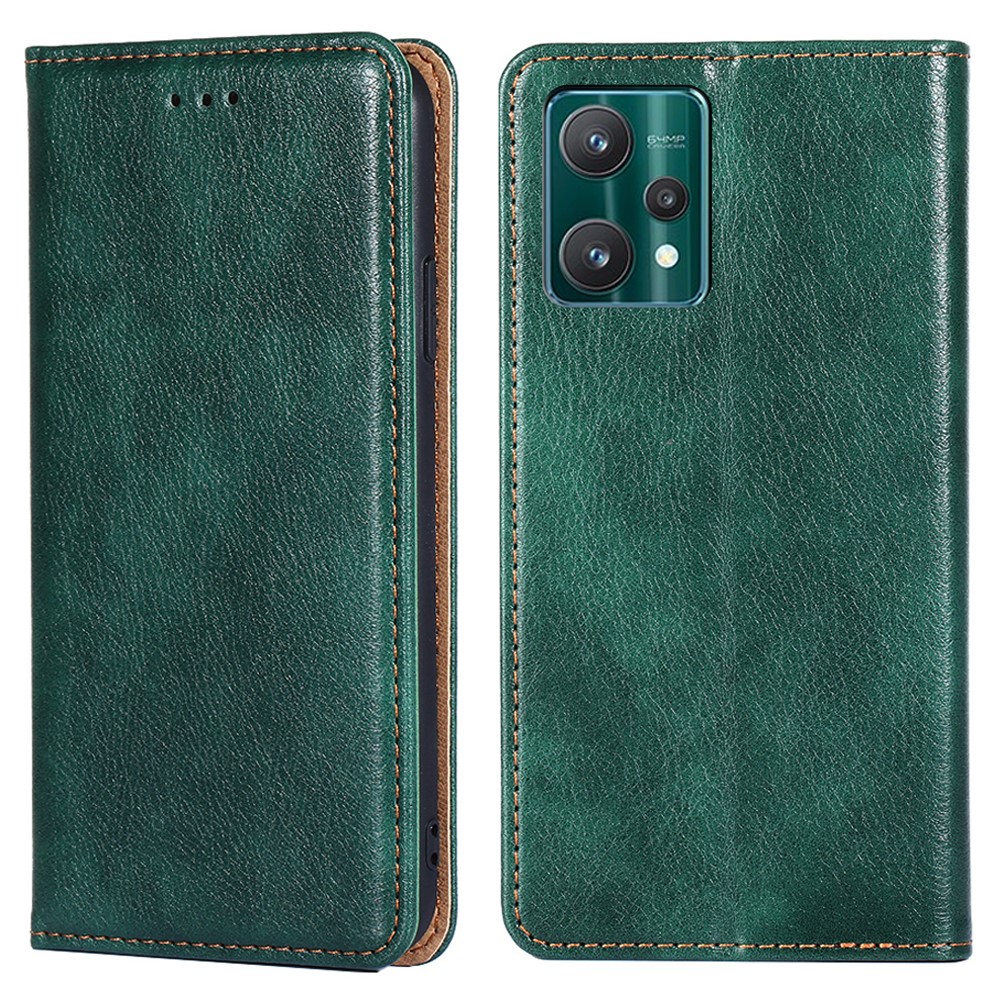 For Realme 9 Pro Anti-fall PU Leather Wallet Case Adjustable Stand Magnetic Absorption TPU Inner Cover - Green-1
