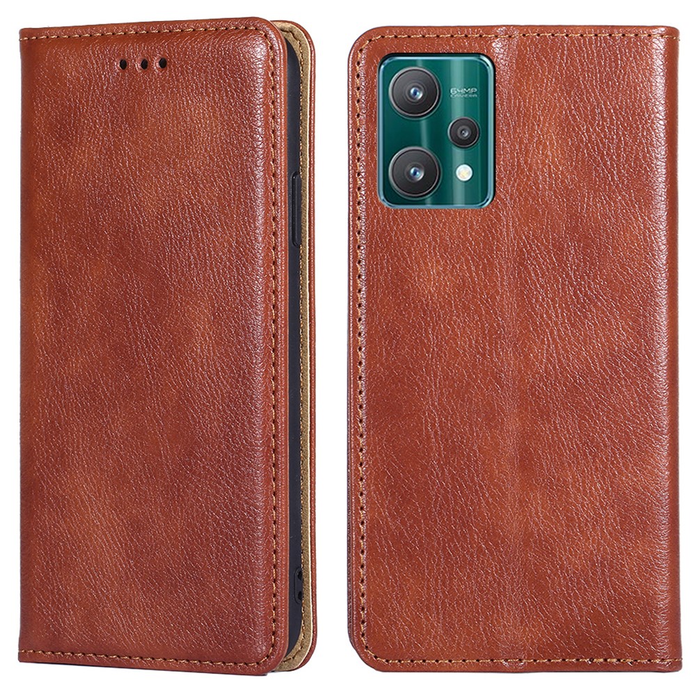 For Realme 9 Pro Anti-fall PU Leather Wallet Case Adjustable Stand Magnetic Absorption TPU Inner Cover - Brown-1