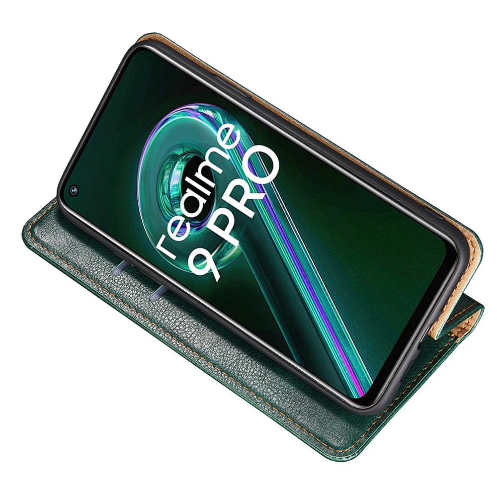 For Realme 9 Pro Anti-fall PU Leather Wallet Case Adjustable Stand Magnetic Absorption TPU Inner Cover - Brown-6